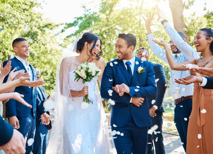 a couple at their wedding